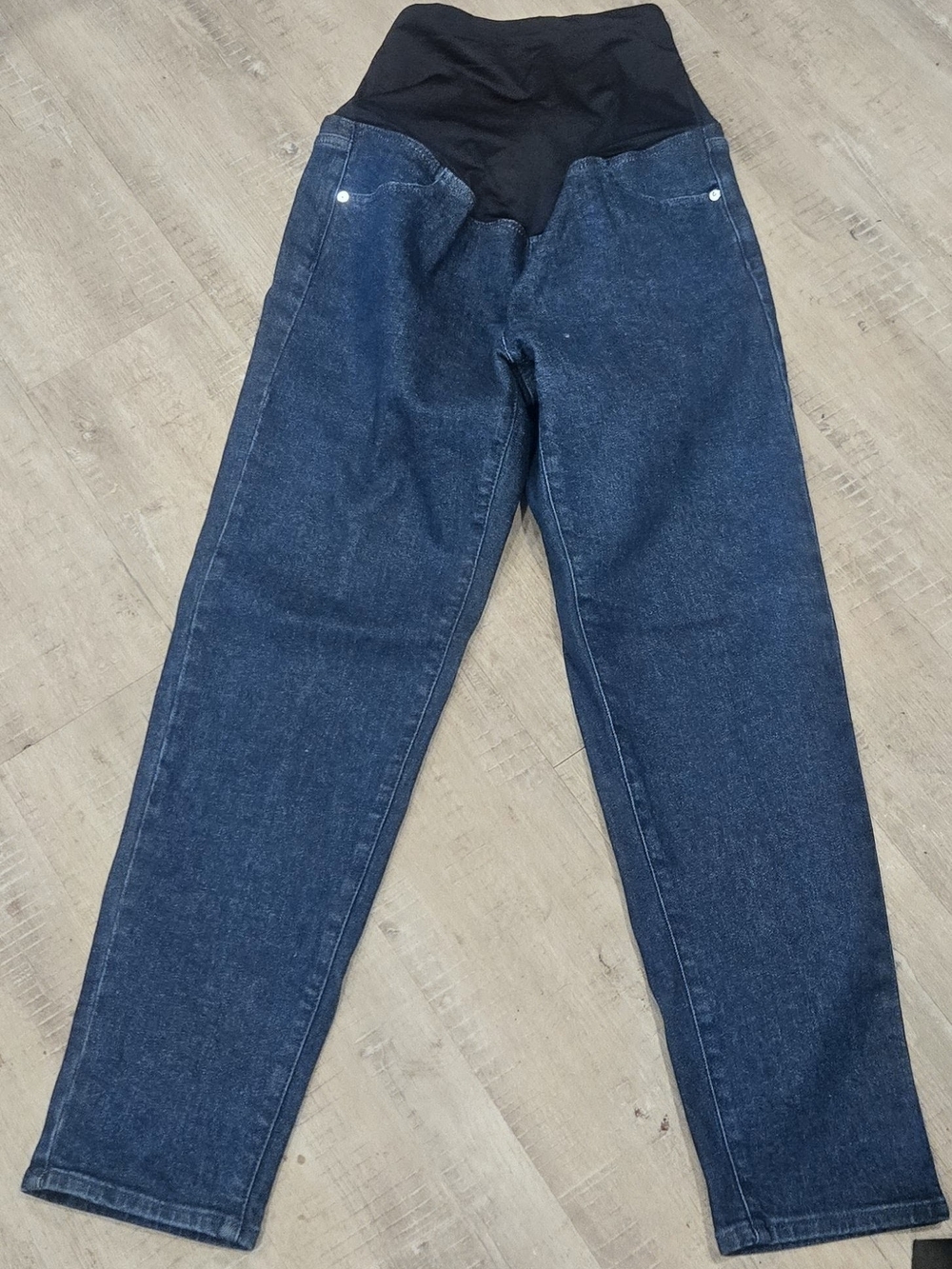 Maternity Dark Blue Denim Jeans with Black Stretch Waistband